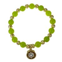 Латунные браслеты с стразами, Латунь, с окрашенная Jade, плакированный настоящим золотом, браслет-оберег & инкрустированное микро стразы & Женский   длина:Приблизительно 7 дюймовый, продается Strand