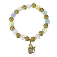 Латунные браслеты с стразами, Латунь, с окрашенная Jade, плакированный настоящим золотом, браслет-оберег & инкрустированное микро стразы & Женский   длина:Приблизительно 7 дюймовый, продается Strand
