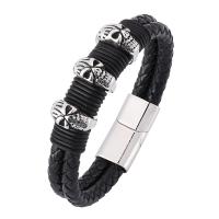 Bracelets en acier inoxydable, avec Cuir de vachette couche, bijoux de mode & unisexe & normes différentes pour le choix, 6mmx2, Vendu par PC