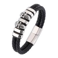 Stainless Steel Chain Bracelets, with Split Layer Cowhide Leather, Double Layer & fashion jewelry 6mmx2 