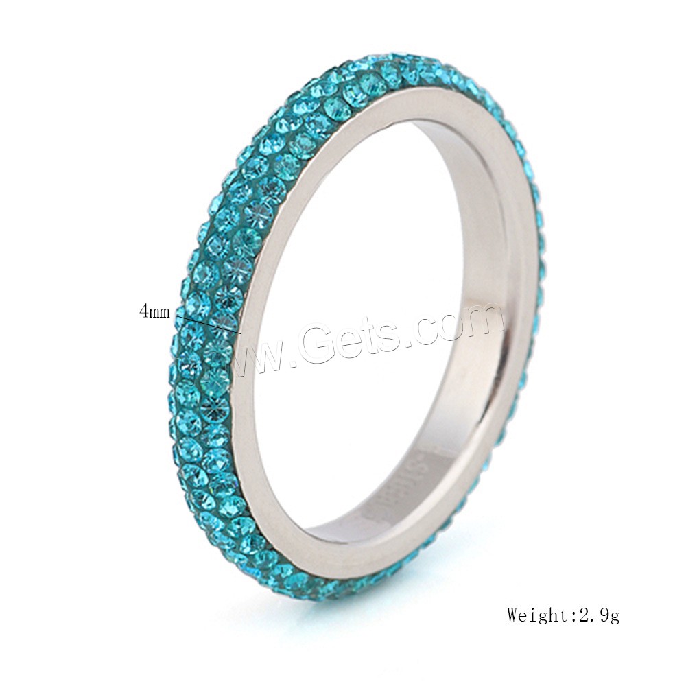 Rhinestone Stainless Steel Finger Ring, different size for choice & for woman & with rhinestone, 4mm, US Ring Size:5.5-10, Sold By PC