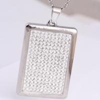 Stainless Steel Jewelry Necklace, Rectangle, for woman & with rhinestone, original color Approx 23.6 Inch 