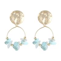 Zinc Alloy Drop Earring, with Gemstone, gold color plated, Korean style & for woman 