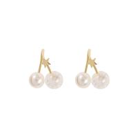 Plastic Pearl Zinc Alloy Earring, with ABS Plastic Pearl, Cherry, gold color plated, for woman, white 