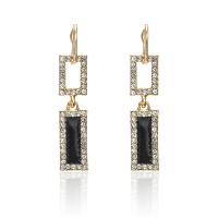 Enamel Zinc Alloy Drop Earring, Rectangle, gold color plated, for woman & with rhinestone, black 