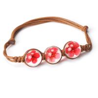 Glass Bracelet, with Waxed Cotton Cord & Dried Flower, Adjustable & kumihimo & for woman Approx 3.3 Inch 