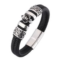 Stainless Steel Chain Bracelets, with Microfiber PU, fashion jewelry & Unisex black, 12mm 