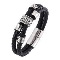 Stainless Steel Chain Bracelets, with PU Leather, Double Layer & Unisex black, 6mmx2 