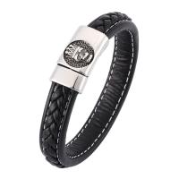 Stainless Steel Chain Bracelets, with PU Leather, fashion jewelry & Unisex black, 12mm 