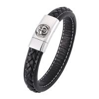 Stainless Steel Chain Bracelets, with Microfiber PU, Buddhist jewelry & Unisex black, 12mm 