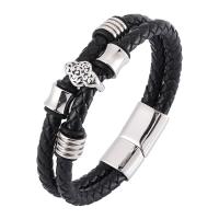 Bracelets en acier inoxydable, avec cuir PU, Double couche & bijoux de mode & unisexe & normes différentes pour le choix, 6mmx2, Vendu par PC