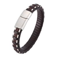 Stainless Steel Chain Bracelets, with PU Leather, fashion jewelry & Unisex 12mm 