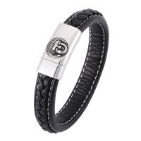 Stainless Steel Chain Bracelets, with PU Leather, Double Layer & fashion jewelry & Unisex 12mm 