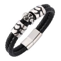 Stainless Steel Chain Bracelets, with PU Leather, Double Layer & fashion jewelry & Unisex 6mmx2 