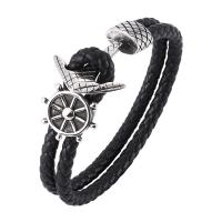 Stainless Steel Chain Bracelets, with PU Leather, Double Layer & fashion jewelry & Unisex 5mmx2 