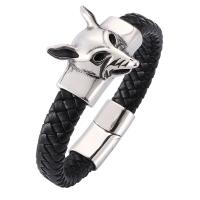 Stainless Steel Chain Bracelets, with PU Leather, fashion jewelry & punk style & Unisex 12mm 
