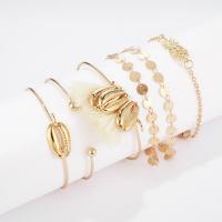 Zinc Alloy Multi Bangle Sets, cuff bangle & bracelet, with Shell, plated, 6 pieces & for woman, golden 