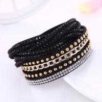 PU Leather Cord Bracelets, with Velveteen, plated, multilayer & for woman & with rhinestone 400*20mm 