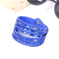 PU Leather Cord Bracelets, with Velveteen, plated, for woman & with rhinestone 400*20mm 