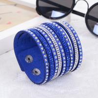 PU Leather Cord Bracelets, with Velveteen, plated, for woman & with rhinestone 200*45mm 