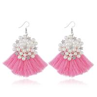 Fashion Tassel Earring, Zinc Alloy, with Plastic Pearl, plated, for woman & with rhinestone 