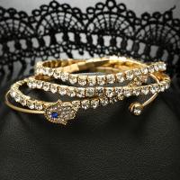 Zinc Alloy Bracelet Set, cuff bangle & bangle, plated, 4 pieces & for woman & with rhinestone, golden 