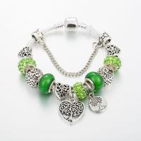 Brass Chain European Bracelets, with Lampwork & Zinc Alloy, plated & for woman & with rhinestone 