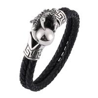 Cowhide Bracelets, Stainless Steel, with Split Layer Cowhide Leather, fashion jewelry & Unisex black 