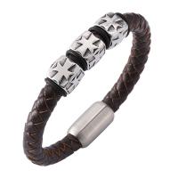 Cowhide Bracelets, Stainless Steel, with Leather, fashion jewelry & Unisex brown 