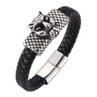 Cowhide Bracelets, Stainless Steel, with Leather, fashion jewelry & Unisex black 