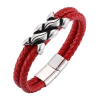 Cowhide Bracelets, Stainless Steel, fashion jewelry & Unisex red 