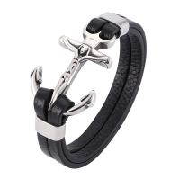 PU Leather Cord Bracelets, Stainless Steel, with Microfiber PU, fashion jewelry & Unisex black 