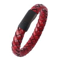 PU Leather Cord Bracelets, Stainless Steel, with Leather, fashion jewelry & Unisex red 