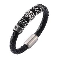 Cowhide Bracelets, Stainless Steel, with Leather, fashion jewelry & Unisex black 