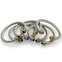 Stainless Steel Cuff Bangle, plated, Unisex & adjustable & with rhinestone Inner Approx 60mm 