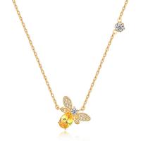 Корень Циркон Микро вымощает латунь ожерелье, Латунь, Пчела, плакирован золотом, Овальный цепь & инкрустированное микро кубического циркония & Женский длина:Приблизительно 17.72 дюймовый, продается Strand
