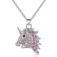 Cubic Zircon Micro Pave Brass Necklace, with 5cm extender chain, Unicorn, silver color plated, oval chain & micro pave cubic zirconia & for woman Approx 17.72 Inch 