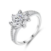 Кубическое цирконовое латунное кольцо, Латунь, Форма цветка, плакирован серебром, разный размер для выбора & Женский & с кубическим цирконием продается PC