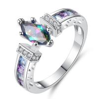 Кубическое цирконовое латунное кольцо, Латунь, плакирован серебром, разный размер для выбора & Женский & с кубическим цирконием 4mm, продается PC
