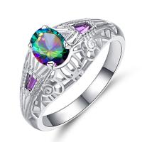 Zirkonia Messing Finger Ring, silberfarben plattiert, verschiedene Größen vorhanden & für Frau & mit kubischem Zirkonia & hohl, 12mm,6mm,4mm, verkauft von PC