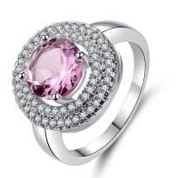Кубическое цирконовое латунное кольцо, Латунь, плакирован серебром, разный размер для выбора & Женский & с кубическим цирконием продается PC