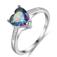 Кубическое цирконовое латунное кольцо, Латунь, Сердце, плакирован серебром, разный размер для выбора & Женский & с кубическим цирконием 2mm, продается PC