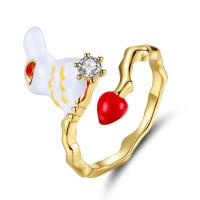 Кубическое цирконовое латунное кольцо, Латунь, плакирован золотом, регулируемый & Женский & эмаль & с кубическим цирконием, 18mm,3mm, продается PC