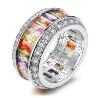 Кубическое цирконовое латунное кольцо, Латунь, плакирован серебром, разный размер для выбора & Женский & с кубическим цирконием, 12mm, продается PC