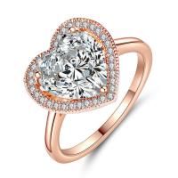 Cubic Zircon Brass Finger Ring, Heart, rose gold color plated & for woman & with cubic zirconia 2mm 