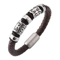 Stainless Steel Chain Bracelets, with Leather, fashion jewelry & Unisex 8mm 