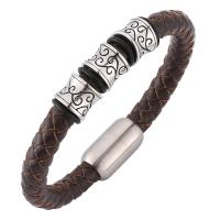 Stainless Steel Chain Bracelets, with Leather, fashion jewelry & Unisex 8mm 