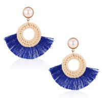 Fashion Tassel Earring, Zinc Alloy, with Rattan, plated, for woman 