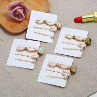 Hair Slide, Zinc Alloy, with Shell & Plastic Pearl, plated, three pieces & for woman & enamel 