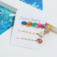 Hair Slide, Zinc Alloy, with Shell & Plastic Pearl, plated, three pieces & for woman & with rhinestone 